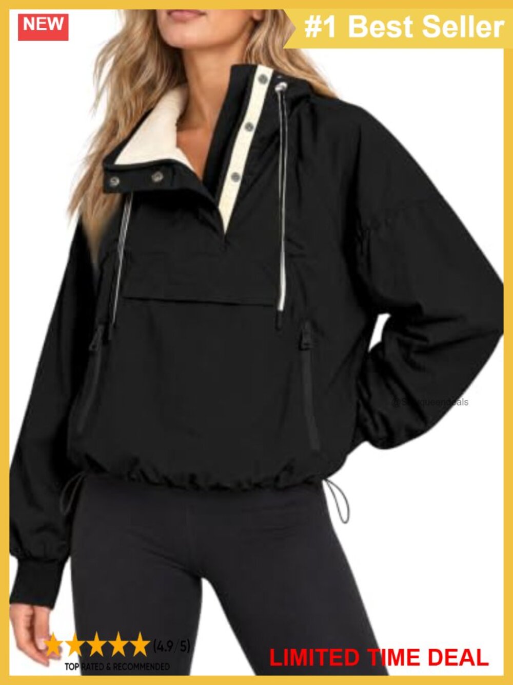 Fleece Lined Half Zip Windbreaker Waterproof Pullover Anorak